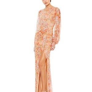 FLASH SALE!! FLORAL PRINT SEQUINED PUFF SLEEVE GOWN Style #93547